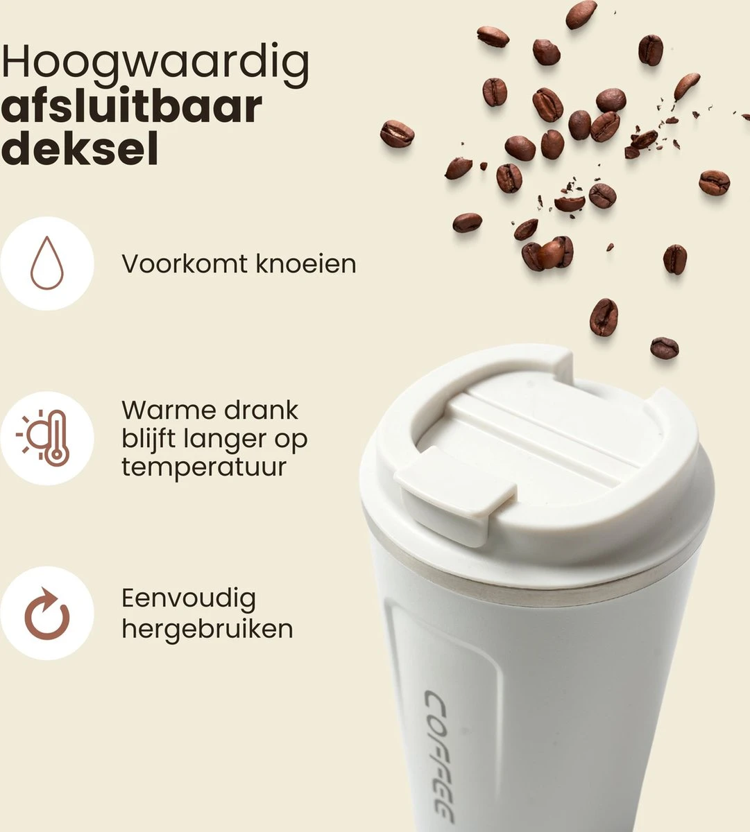 LaCardia Koffiebeker To Go Premium Wit – Thermosbeker – Theebeker – 380ML – Herbruikbaar 4 LaCardia Koffiebeker To Go Premium Wit – Thermosbeker – Theebeker – 380ML – Herbruikbaar - Afbeelding 2