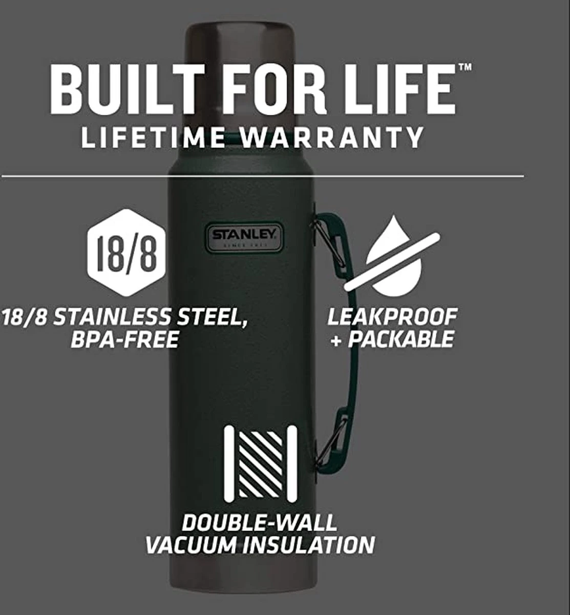Stanley The Legendary Classic Bottle 0,47L - Thermosfles - Hammertone Green 9 Stanley The Legendary Classic Bottle 0,47L - Thermosfles - Hammertone Green - Afbeelding 7