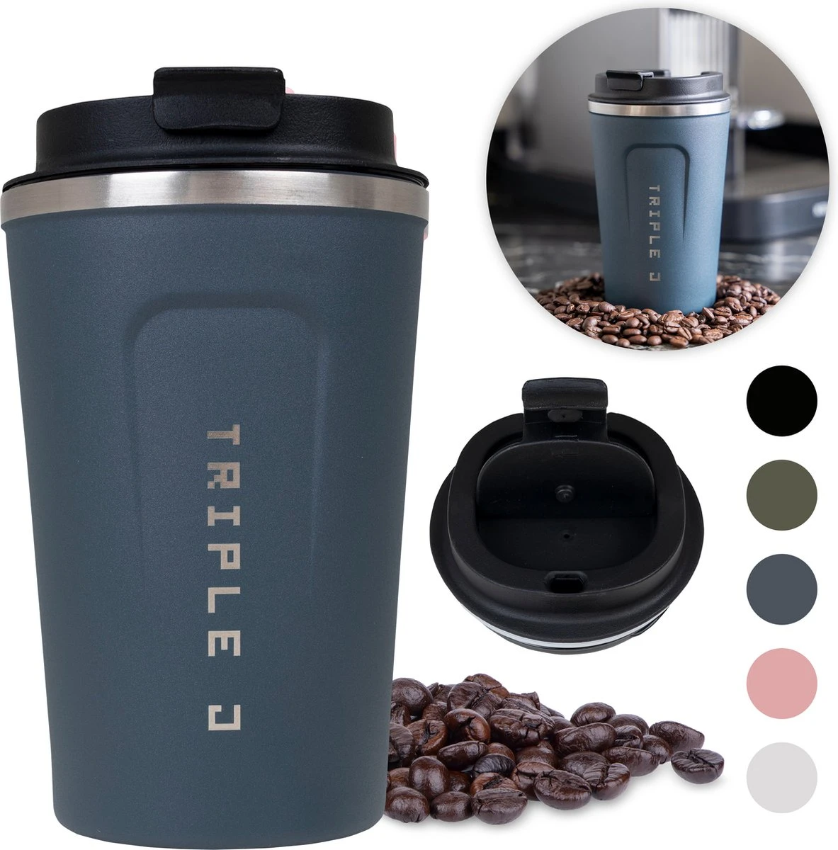 Triple J® Koffiebeker To Go - Thermosbeker - BPA & Lekvrij - 380ml - Blauw 3 Triple J® Koffiebeker To Go - Thermosbeker - BPA & Lekvrij - 380ml - Blauw