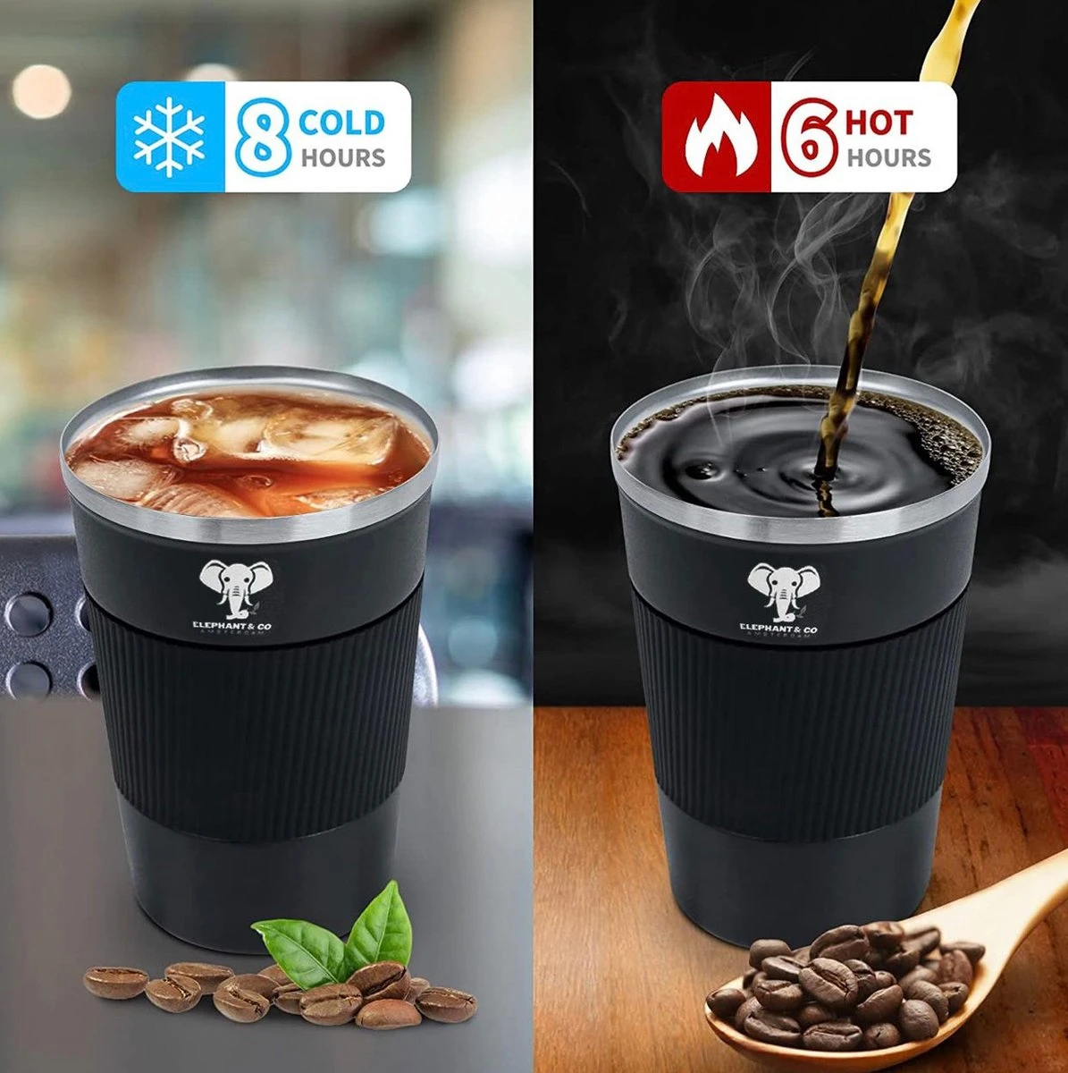 Elephant & Co Dubbelwandige Reisbeker - Koffie To Go -Duurzaam - 380ml - 9 Elephant & Co Dubbelwandige Reisbeker - Koffie To Go -Duurzaam - 380ml - - Afbeelding 7