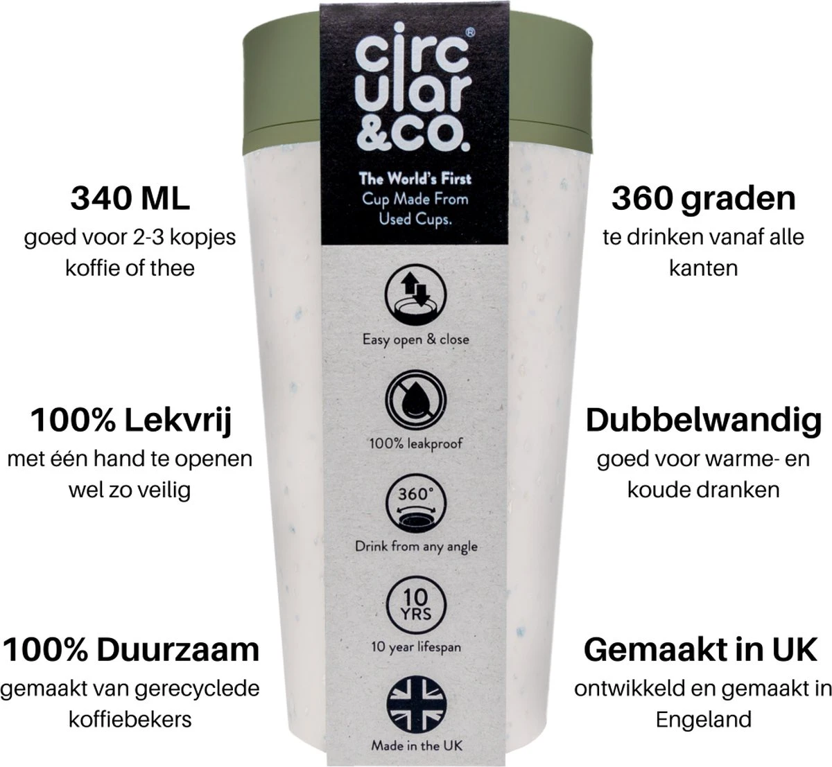 Circular&Co. Herbruikbare To Go Koffiebeker (rCUP) Crème/groen 12oz/340ml 4 Circular&Co. Herbruikbare To Go Koffiebeker (rCUP) Crème/groen 12oz/340ml - Afbeelding 2
