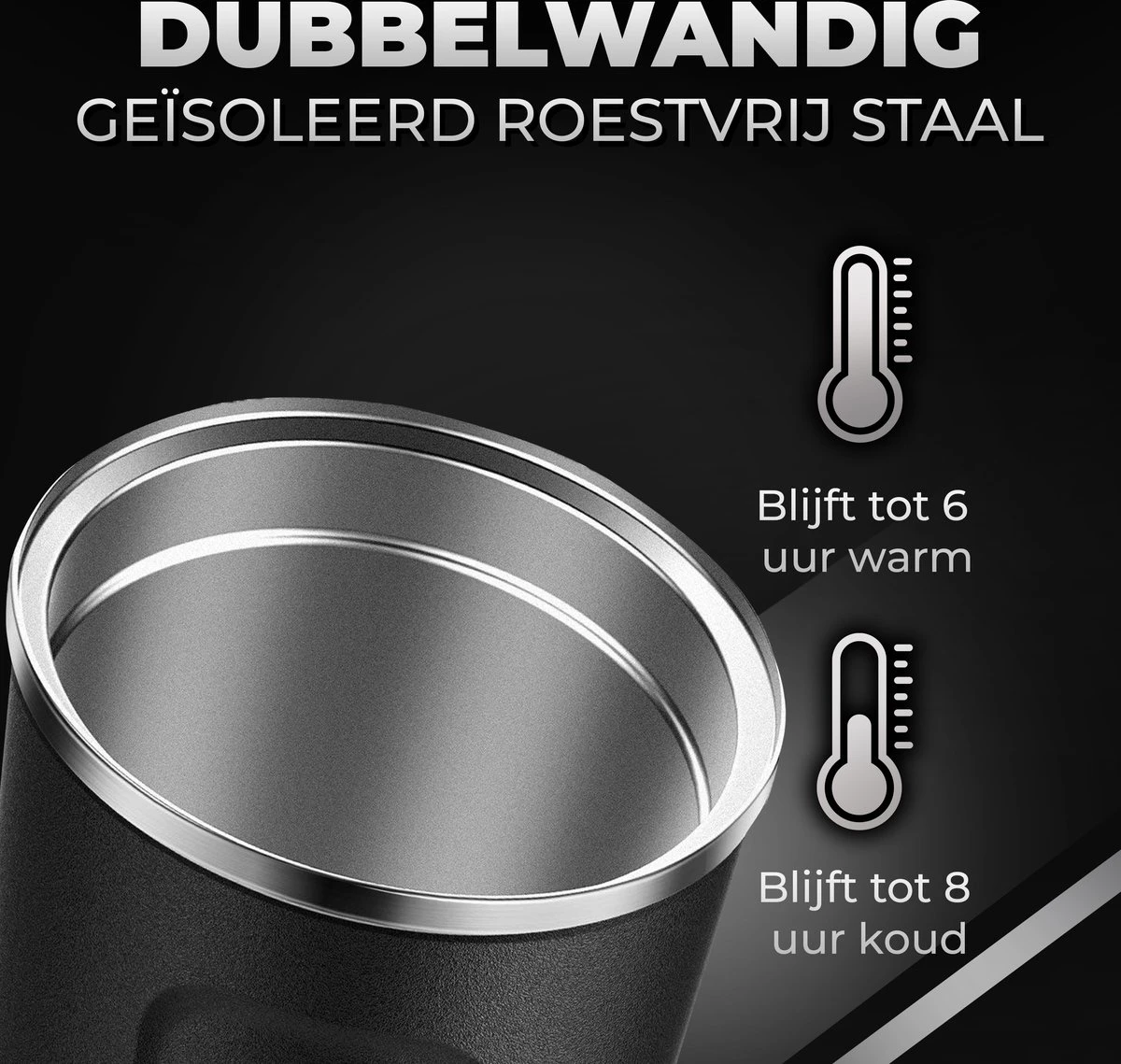 Volcan RVS Koffiebeker To Go Met Sleeve - Thermosbeker - Theebeker - Coffee - Zwart 9 Volcan RVS Koffiebeker To Go Met Sleeve - Thermosbeker - Theebeker - Coffee - Zwart - Afbeelding 7