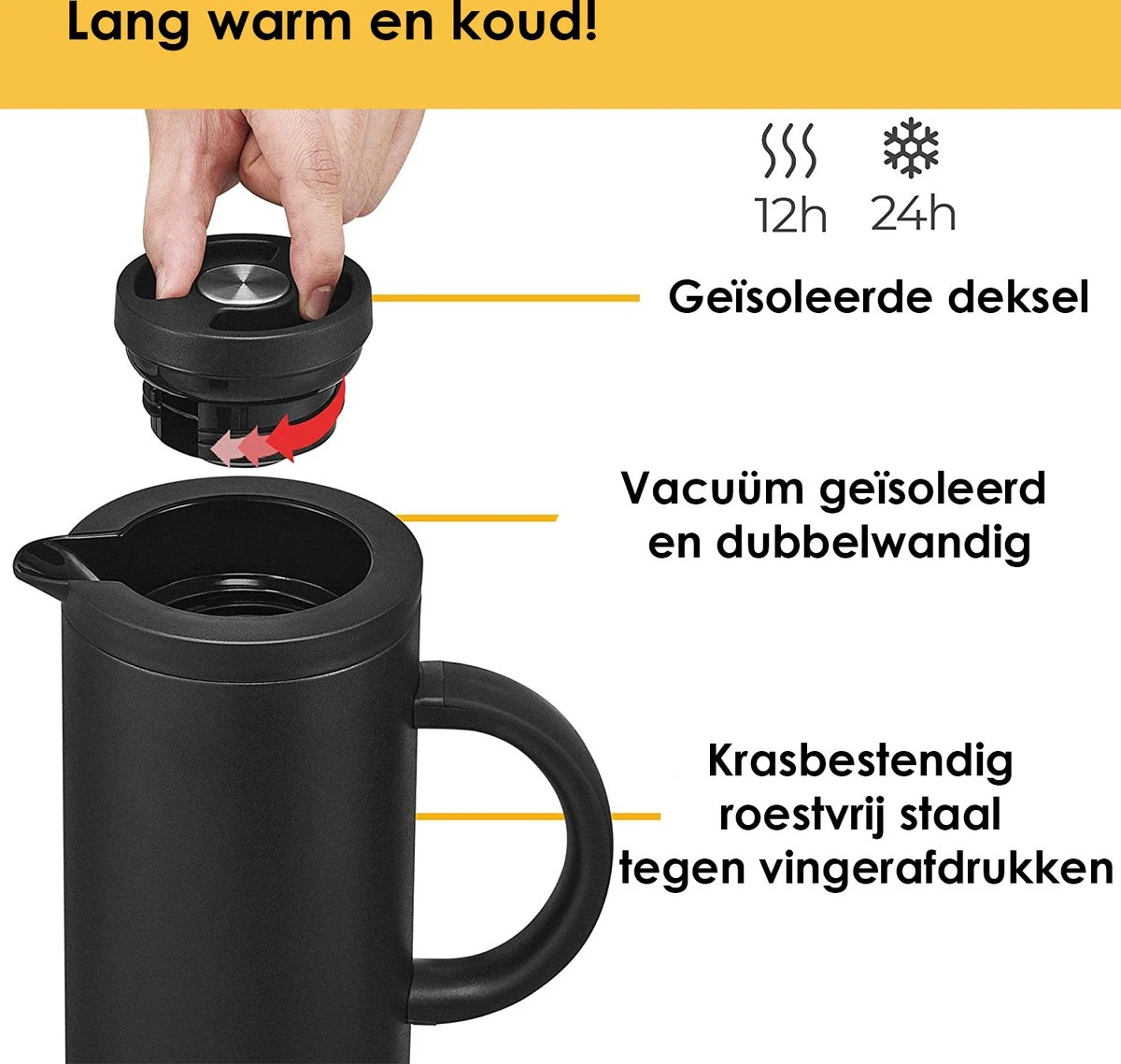 Silberthal - Thermoskan - 1 L - Dubbelwandig - Isoleerkan - Thermofles Koud En Warm - Cadeau 5 Silberthal - Thermoskan - 1 L - Dubbelwandig - Isoleerkan - Thermofles Koud En Warm - Cadeau - Afbeelding 3