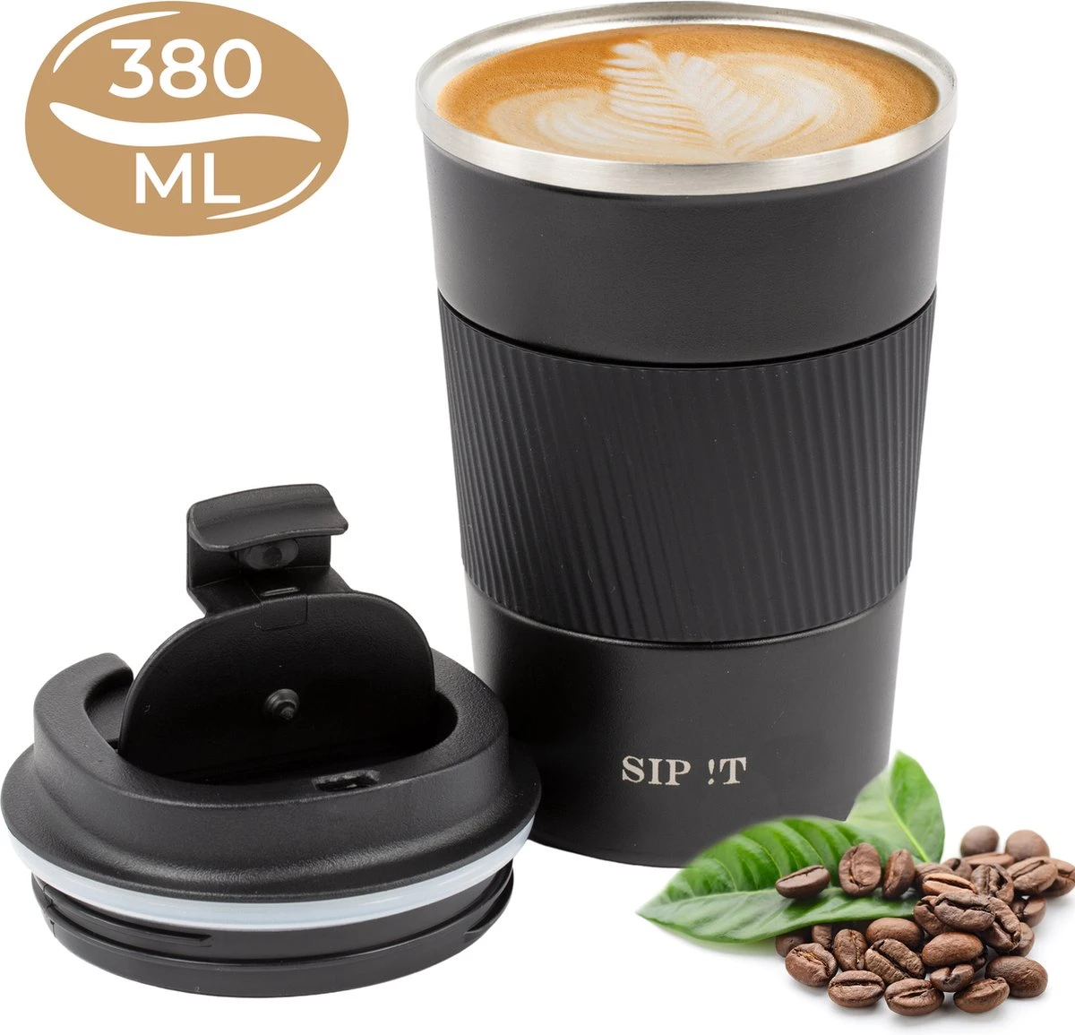 SIP !T® Premium RVS Koffiebeker To Go Thermosbeker – 380 ML – Herbruikbare Koffie & Theebeker – Lekvrij – Zwart - Valentijn 3 SIP !T® Premium RVS Koffiebeker To Go Thermosbeker – 380 ML – Herbruikbare Koffie & Theebeker – Lekvrij – Zwart - Valentijn