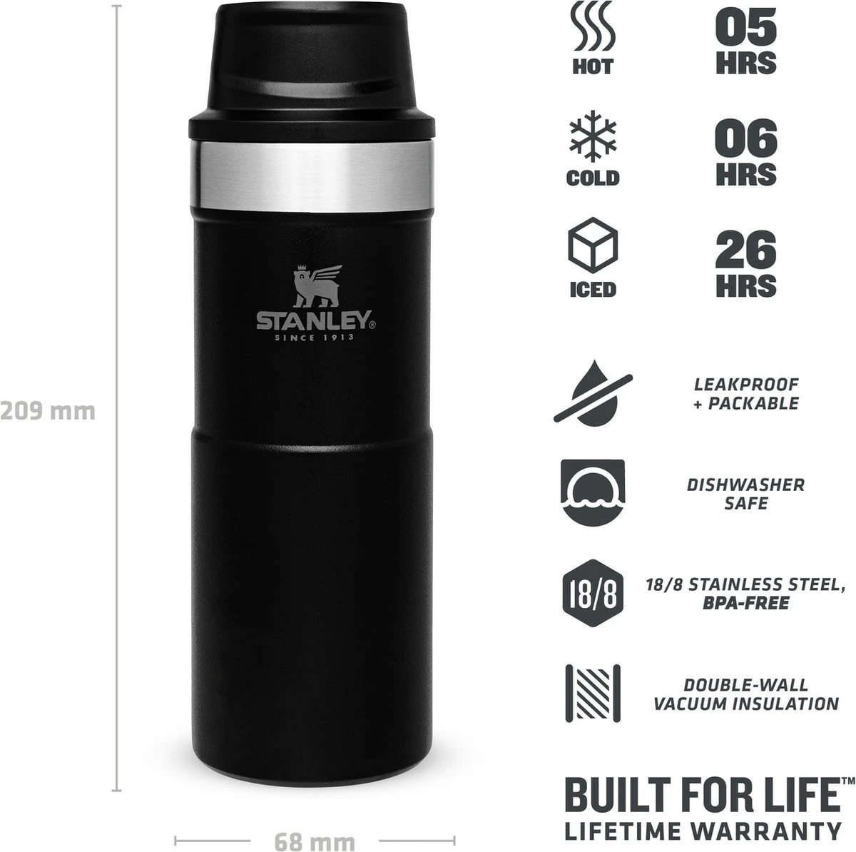 Stanley Trigger-Action Travel Mug 0.35L - Thermosfles - Matt Black 17 Stanley Trigger-Action Travel Mug 0.35L - Thermosfles - Matt Black - Afbeelding 15