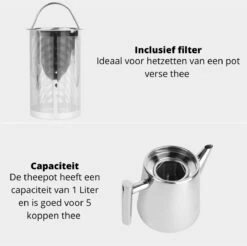 Castagnola Theepot Met Filter – Theekan – Theepot Dubbelwandig – Theepot Roestvrijstaal – Hoogwaardig RVS – 1 Liter – 5 Kopjes Thee – Zilver Glans 13 Castagnola Theepot Met Filter – Theekan – Theepot Dubbelwandig – Theepot Roestvrijstaal – Hoogwaardig RVS – 1 Liter – 5 Kopjes Thee – Zilver Glans -Bekerwinkel 1200x1195 13