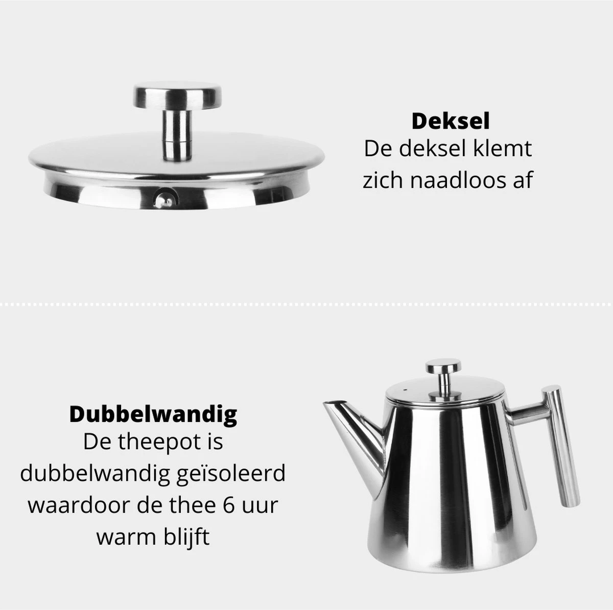 Castagnola Theepot Met Filter – Theekan – Theepot Dubbelwandig – Theepot Roestvrijstaal – Hoogwaardig RVS – 1 Liter – 5 Kopjes Thee – Zilver Glans 10 Castagnola Theepot Met Filter – Theekan – Theepot Dubbelwandig – Theepot Roestvrijstaal – Hoogwaardig RVS – 1 Liter – 5 Kopjes Thee – Zilver Glans - Afbeelding 8