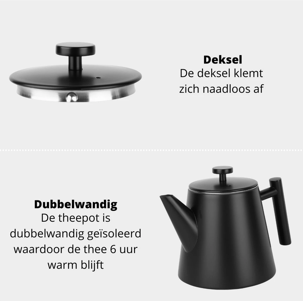 Castagnola Theepot Met Filter – Theekan – Theepot Dubbelwandig – Theepot Roestvrijstaal – Hoogwaardig RVS – 1 Liter – 5 Kopjes Thee – Zwart 10 Castagnola Theepot Met Filter – Theekan – Theepot Dubbelwandig – Theepot Roestvrijstaal – Hoogwaardig RVS – 1 Liter – 5 Kopjes Thee – Zwart - Afbeelding 8