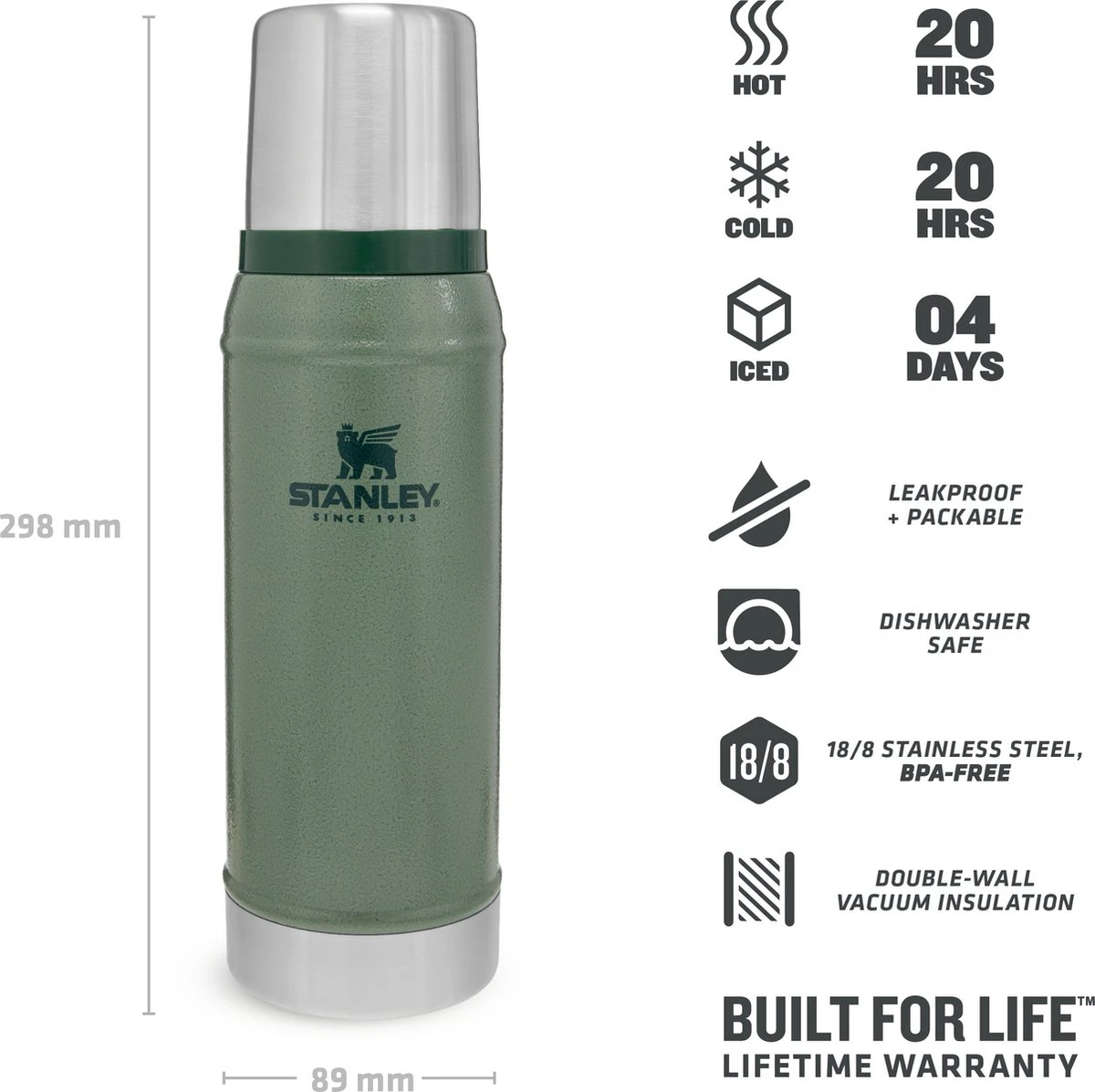 Stanley The Legendary Classic Bottle 0,75L - Thermosfles - Hammertone Green 10 Stanley The Legendary Classic Bottle 0,75L - Thermosfles - Hammertone Green - Afbeelding 8