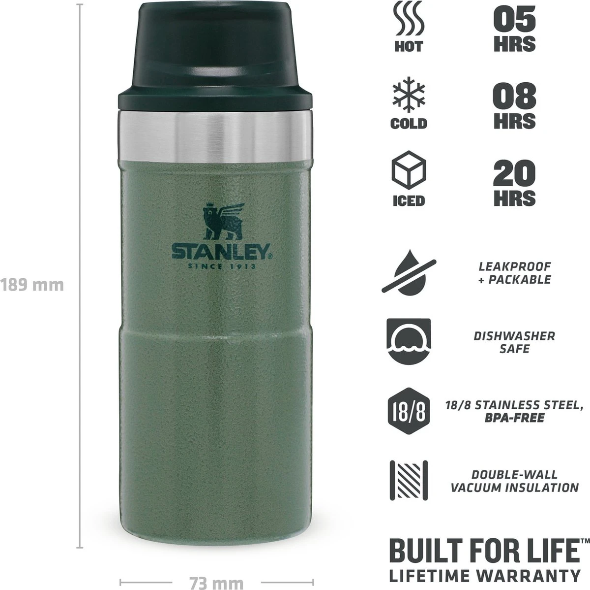 Stanley Trigger-Action Travel Mug 0.35L - Thermosfles - Hammertone Green 5 Stanley Trigger-Action Travel Mug 0.35L - Thermosfles - Hammertone Green - Afbeelding 3