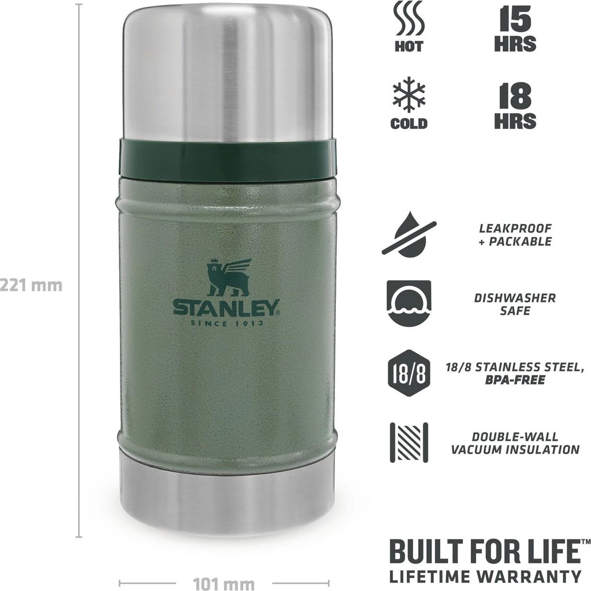 Stanley The Legendary Classic Food Jar 0,7L - Thermosfles - Hammertone Green 12 Stanley The Legendary Classic Food Jar 0,7L - Thermosfles - Hammertone Green - Afbeelding 10