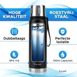 TravelR Thermosfles - Thermoskan - Drinkfles - Isoleerfles - BPA Vrij - Roestvrij Staal - 750 ML - Mat Zwart 10 TravelR Thermosfles - Thermoskan - Drinkfles - Isoleerfles - BPA Vrij - Roestvrij Staal - 750 ML - Mat Zwart -Bekerwinkel 1200x1200 20