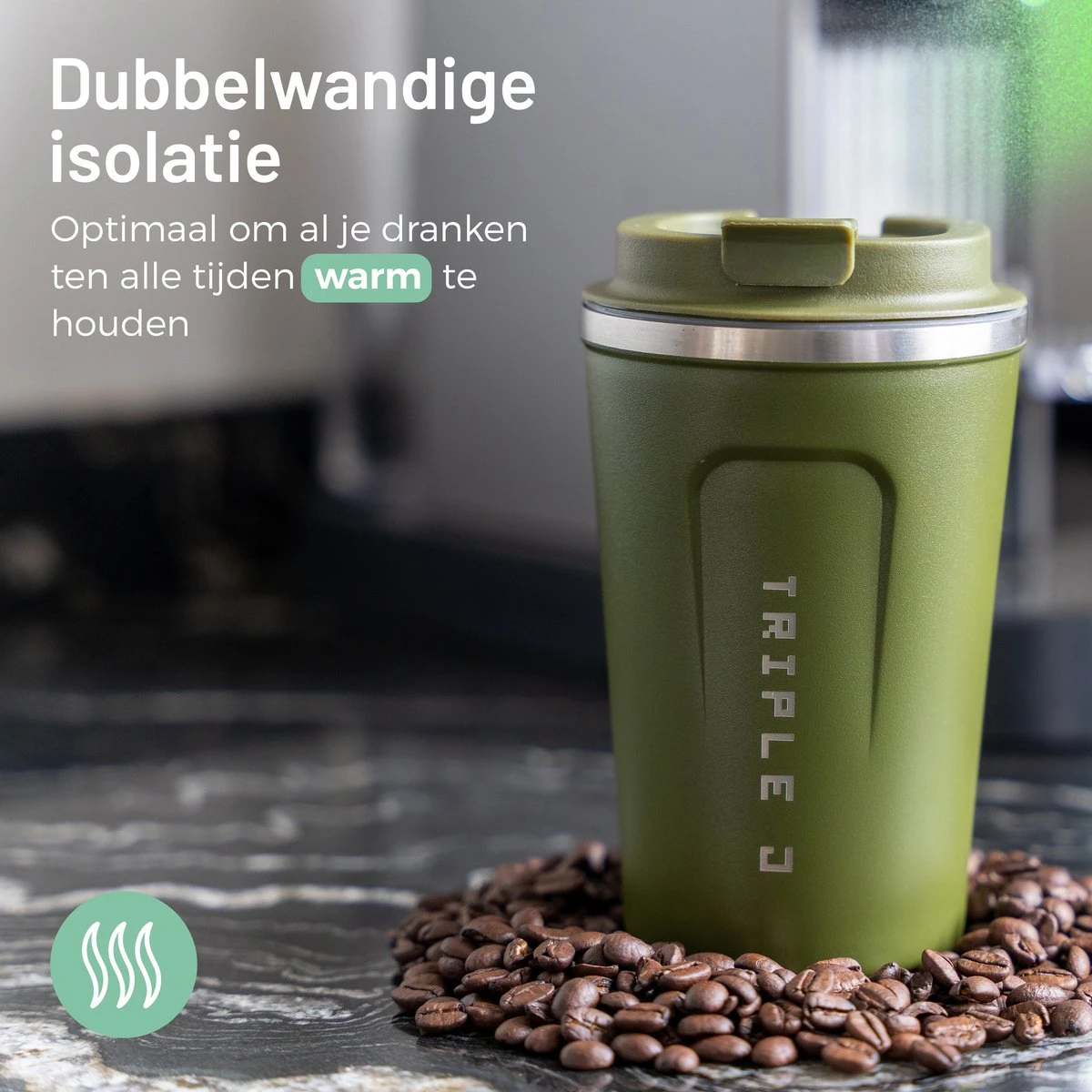 Triple J® Koffiebeker To Go - Thermosbeker - BPA & Lekvrij - 380ml - Groen 7 Triple J® Koffiebeker To Go - Thermosbeker - BPA & Lekvrij - 380ml - Groen - Afbeelding 5