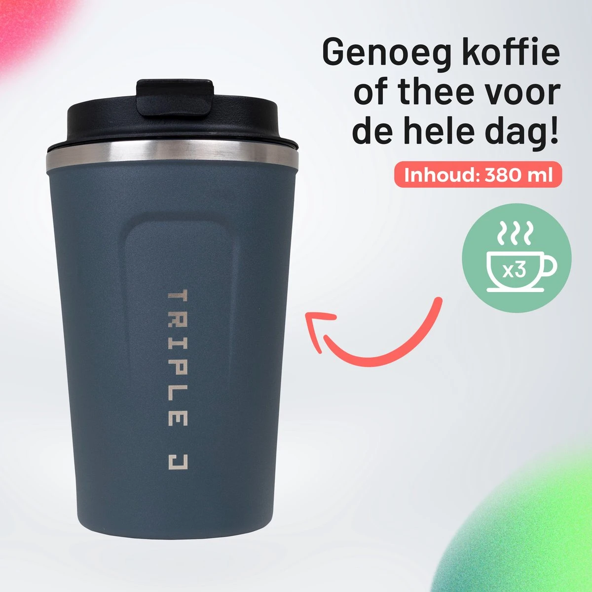 Triple J® Koffiebeker To Go - Thermosbeker - BPA & Lekvrij - 380ml - Blauw 6 Triple J® Koffiebeker To Go - Thermosbeker - BPA & Lekvrij - 380ml - Blauw - Afbeelding 4