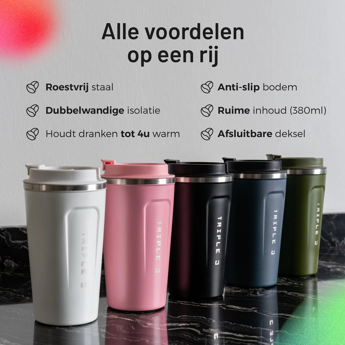 Triple J® Koffiebeker To Go - Thermosbeker - BPA & Lekvrij - 510ml - Blauw 4 Triple J® Koffiebeker To Go - Thermosbeker - BPA & Lekvrij - 510ml - Blauw - Afbeelding 2