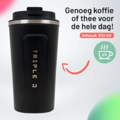 Triple J® Koffiebeker To Go - Thermosbeker - BPA & Lekvrij - 510ml - Zwart -Bekerwinkel 1200x1200 498