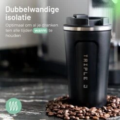 Triple J® Koffiebeker To Go - Thermosbeker - BPA & Lekvrij - 510ml - Zwart -Bekerwinkel 1200x1200 500