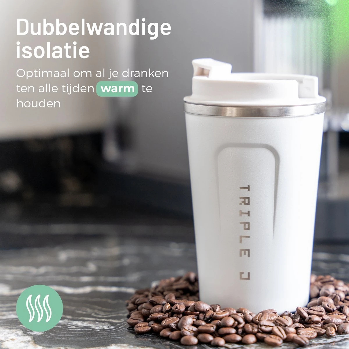 Triple J® Koffiebeker To Go - Thermosbeker - BPA & Lekvrij - 380ml - Wit 4 Triple J® Koffiebeker To Go - Thermosbeker - BPA & Lekvrij - 380ml - Wit - Afbeelding 2