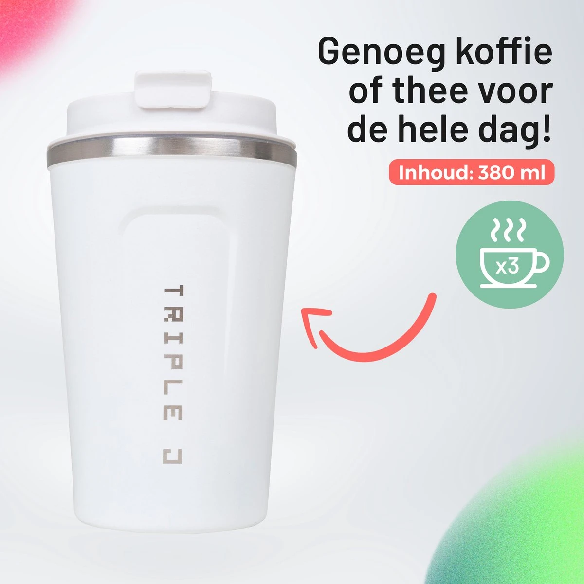 Triple J® Koffiebeker To Go - Thermosbeker - BPA & Lekvrij - 380ml - Wit 6 Triple J® Koffiebeker To Go - Thermosbeker - BPA & Lekvrij - 380ml - Wit - Afbeelding 4