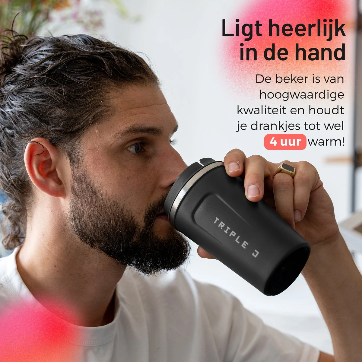 Triple J® Koffiebeker To Go - Thermosbeker - BPA & Lekvrij - 380ml - Zwart 6 Triple J® Koffiebeker To Go - Thermosbeker - BPA & Lekvrij - 380ml - Zwart - Afbeelding 4