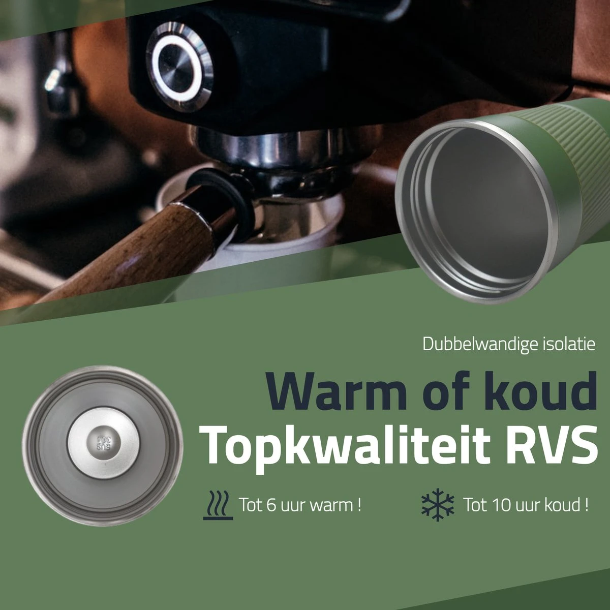 GOAT Outdoor RVS Koffiebeker To Go - Thermosbeker - Theebeker - Reisbeker - Lekvrij - 380ml - Groen 7 GOAT Outdoor RVS Koffiebeker To Go - Thermosbeker - Theebeker - Reisbeker - Lekvrij - 380ml - Groen - Afbeelding 5