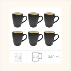 OTIX Koffiekopjes - Met Oor - Set Van 6 - Theekoppen - 340ml - Zwart - Keramiek -Bekerwinkel 1200x1200 801