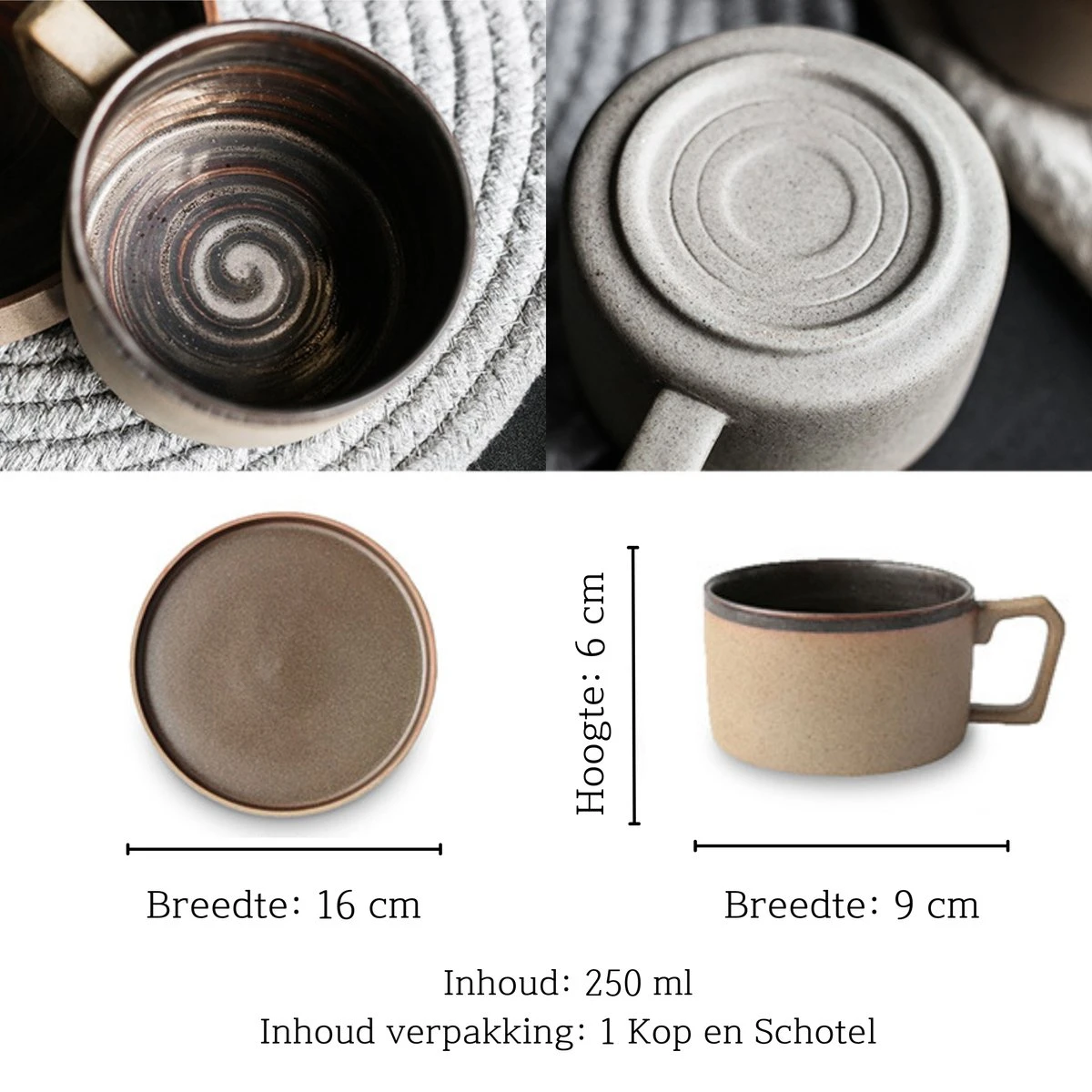 House Of Husk® Keramieke Kop En Schotel Set - Koffiekopjes - Theemokken - Koffiemokken - 250 Ml - Bruin Aardewerk 5 House Of Husk® Keramieke Kop En Schotel Set - Koffiekopjes - Theemokken - Koffiemokken - 250 Ml - Bruin Aardewerk - Afbeelding 3