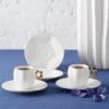Karaca -Star- Set Van 6 Koffiekopset 80 Ml- Koffiekopjes Voor 6 Personen-Turkse Koffie-Moccakop-espressokop-12-delig, Witgoud, 6 Espressokopjes En 6 Schoteltjes, Mokkakopjes, Porselein, Koffieservies -Bekerwinkel 1200x1200 862