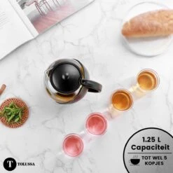 Tolussa Premium Theepot Glas Met Filter - 1.25L - Zwart - Isolerend - Lekt Niet -Bekerwinkel 1200x1200 897
