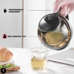 Tolussa Premium Theepot Glas Met Filter - 1.25L - Zwart - Isolerend - Lekt Niet -Bekerwinkel 1200x1200 898