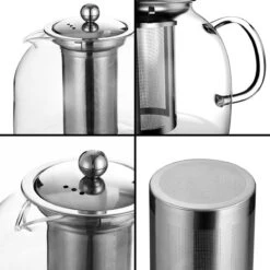 Monzana Theepot Glas - Met Theepotverwarmer – Voor 1,5 Liter RVS Zeef -Bekerwinkel 1200x1200 901