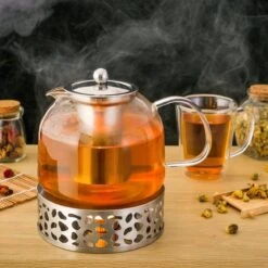 Monzana Theepot Glas - Met Theepotverwarmer – Voor 1,5 Liter RVS Zeef -Bekerwinkel 1200x1200 903