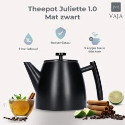 Vaja® Camille Theepot Zwart Met Filter - 1 Liter - RVS - Dubbelwanding -Bekerwinkel 1200x1200 918