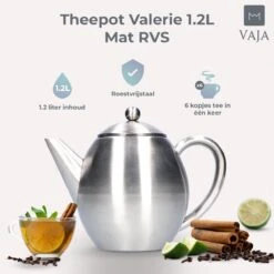 Vaja Valerie - Theepot Met Filter - Dubbelwandig - RVS - 1.2L -Bekerwinkel 1200x1200 924
