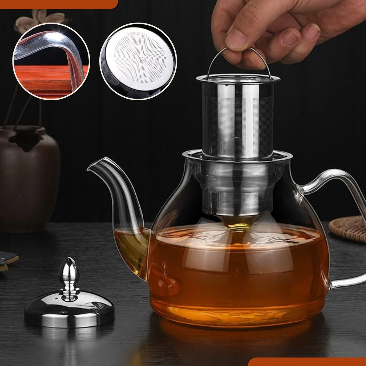 SensaHome - Infuser Theekan/Theepot - Transparant - Glas 5 SensaHome - Infuser Theekan/Theepot - Transparant - Glas - Afbeelding 3