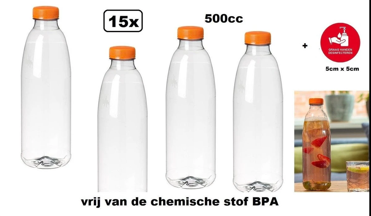 15x Flesje PET Helder 500cc Met Oranje Dop - Drinken Jus Sinas Cola Sappen Dranken 3 15x Flesje PET Helder 500cc Met Oranje Dop - Drinken Jus Sinas Cola Sappen Dranken