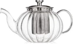 Glazen Theepot Met Filter (RVS) - 1.2 Liter - Pompoen Design - Thee Infuser – Borosilicaat – Anti-druppel Tuit -Bekerwinkel 1200x726