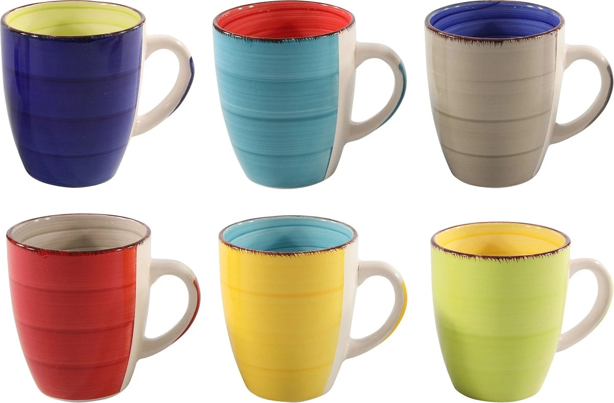 Tavola - Koffiemok - Malaga Serie - Aardewerk - Koffiebeker - (6 Stuks) - Kleurrijk 3 Tavola - Koffiemok - Malaga Serie - Aardewerk - Koffiebeker - (6 Stuks) - Kleurrijk