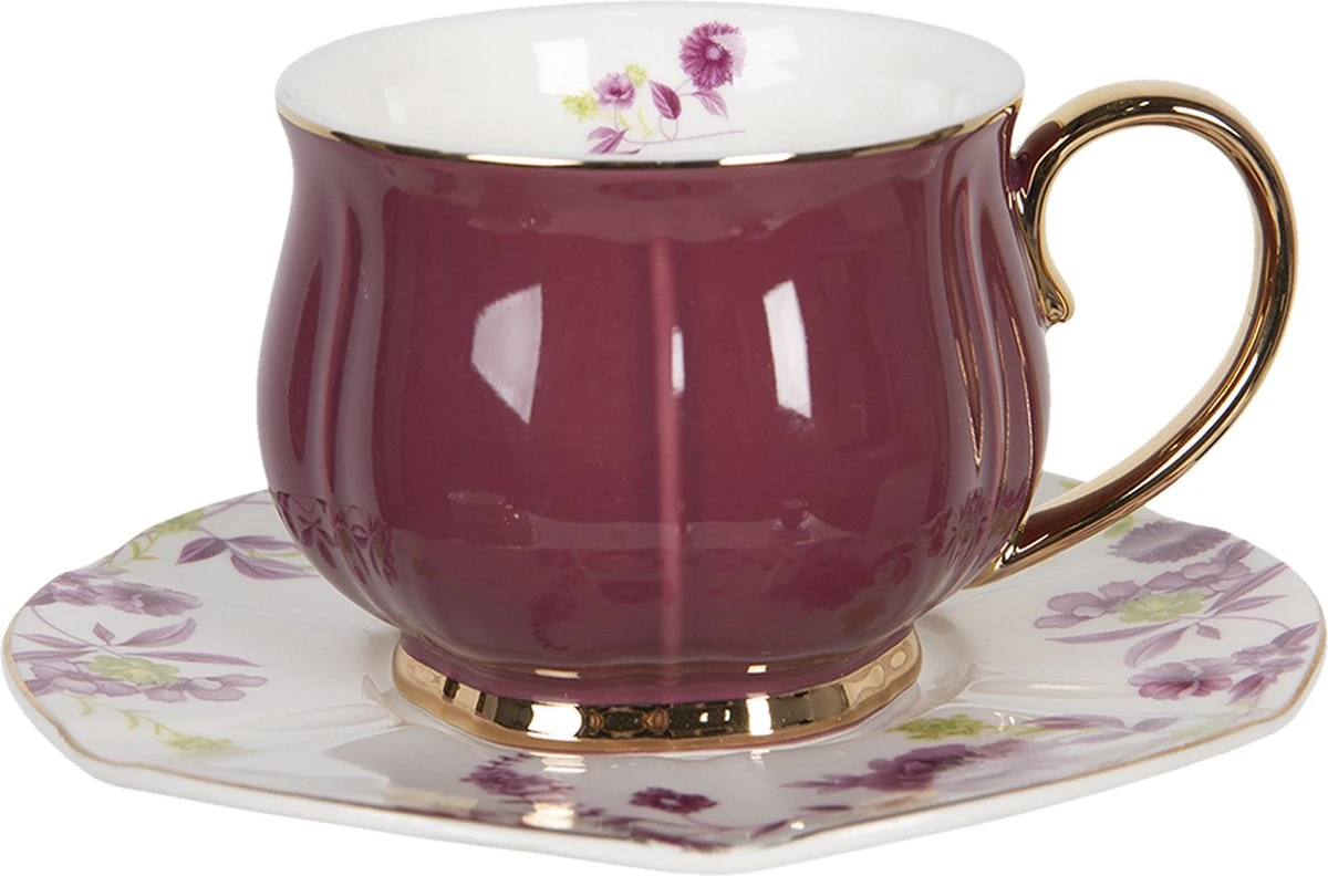 Clayre & Eef Kop En Schotel Set Van 6 250 Ml Meerkleurig Porselein Rond Bloemen Servies Cadeau Voor Haar Cappuccino 7 Clayre & Eef Kop En Schotel Set Van 6 250 Ml Meerkleurig Porselein Rond Bloemen Servies Cadeau Voor Haar Cappuccino - Afbeelding 5