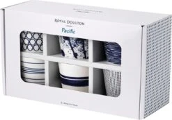 Royal Doulton Pacific - 6x Mok / Beker - Porselein - Wit / Blauw - 450 Ml - Set Van 6 Mokken -Bekerwinkel 1200x842