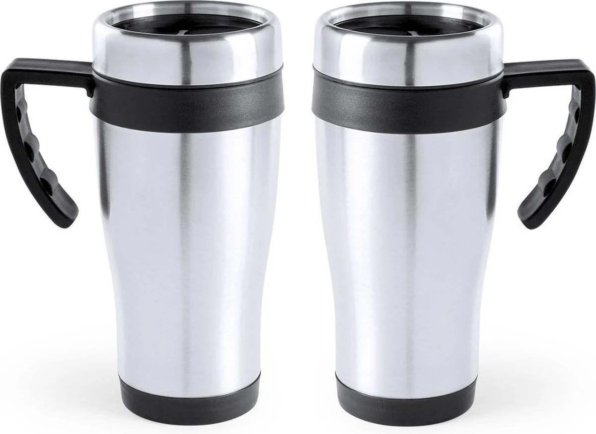 Carson 2x Stuks RVS Thermosbeker/warmhoud Koffiebekers Zwart 500 Ml - Isoleerbekers/reisbekers 3 Carson 2x Stuks RVS Thermosbeker/warmhoud Koffiebekers Zwart 500 Ml - Isoleerbekers/reisbekers