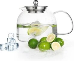 Monzana Theepot Glas - Met Theepotverwarmer – Voor 1,5 Liter RVS Zeef -Bekerwinkel 1200x979 3