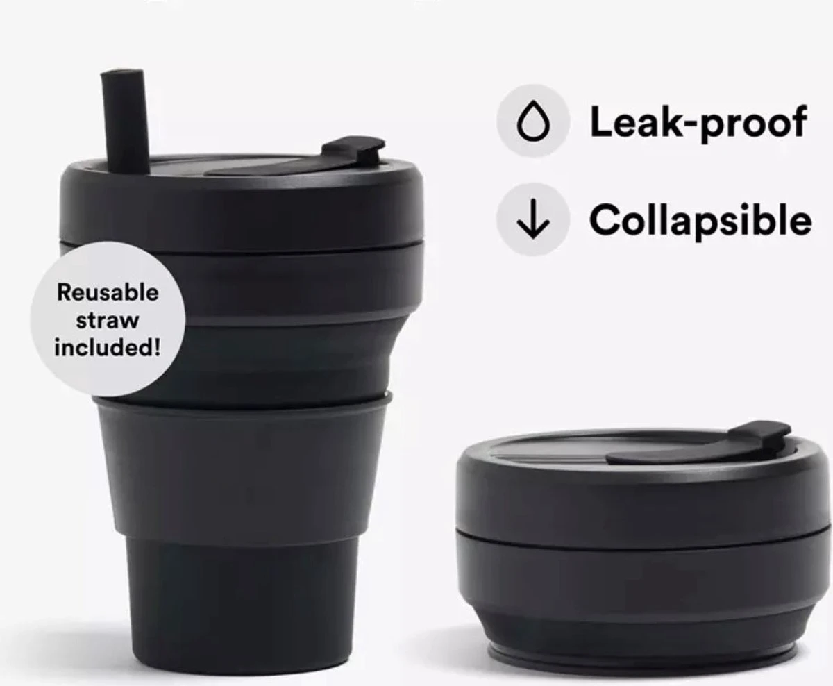 Koffiebeker - Reisbeker - Siliconen Beker - Opvouwbaar - Zwart - Drinkbeker - To Go 4 Koffiebeker - Reisbeker - Siliconen Beker - Opvouwbaar - Zwart - Drinkbeker - To Go - Afbeelding 2