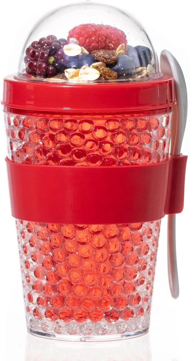 Sareva Muesli Beker - Met Lepel - Yoghurt 2 Go - Rood 3 Sareva Muesli Beker - Met Lepel - Yoghurt 2 Go - Rood