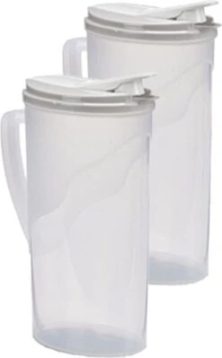 Bekerwinkel 34 2x Stuks Waterkan/sapkan Transparant/lichtgrijs Met Deksel 1.8 Liter Kunststof - Smalle Schenkkan Die In De Koelkastdeur Past