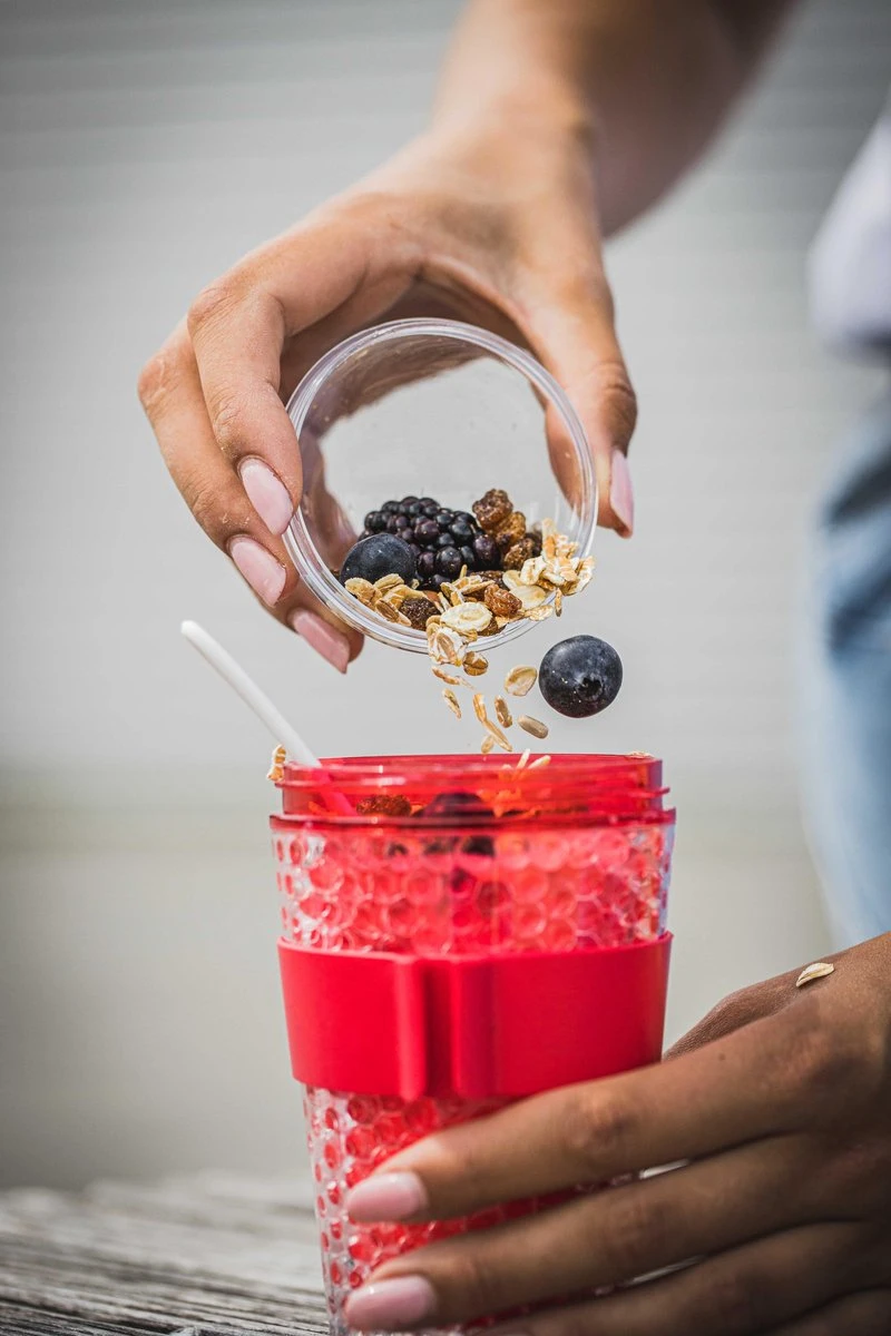 Sareva Muesli Beker - Met Lepel - Yoghurt 2 Go - Rood 7 Sareva Muesli Beker - Met Lepel - Yoghurt 2 Go - Rood - Afbeelding 5