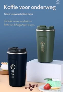 ICENTI - RVS Koffiebeker To Go - 380ml – Groen - Thermosbeker - Lekvrij - Dubbelwandig - Koffie Beker - Theebeker – Coffeemugg - Theemugg -Bekerwinkel 824x1200