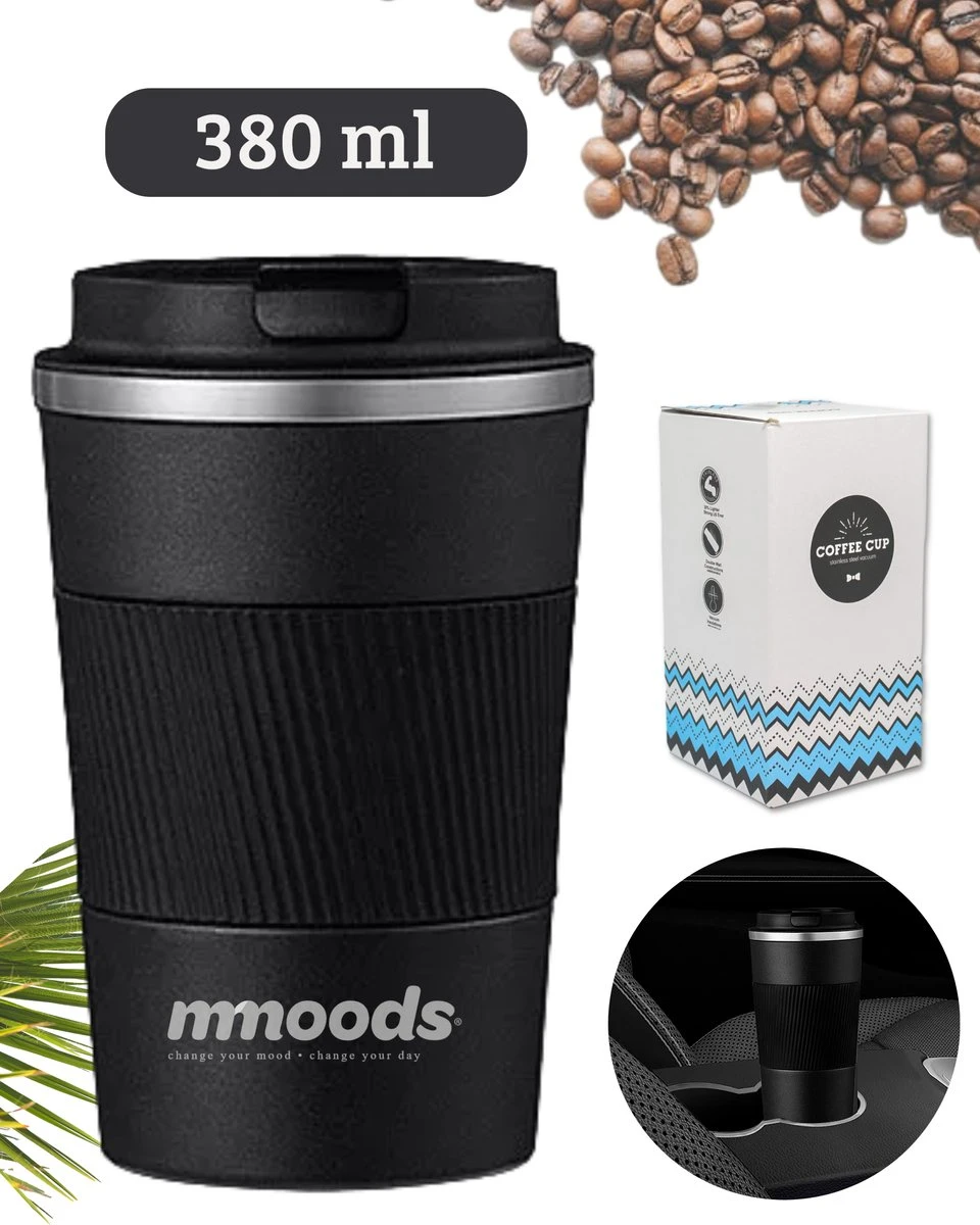 Mmoods Thermosbeker Voor Koffie En Thee 380ml - Koffiebeker To Go - Reisbeker Voor Auto - Herbruikbare Drinkfes Voor Warme En Koude Dranken - Ecologische Thermoskan Zwart Geschenk 3 Mmoods Thermosbeker Voor Koffie En Thee 380ml - Koffiebeker To Go - Reisbeker Voor Auto - Herbruikbare Drinkfes Voor Warme En Koude Dranken - Ecologische Thermoskan Zwart Geschenk