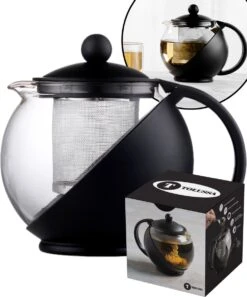 Tolussa Premium Theepot Glas Met Filter - 1.25L - Zwart - Isolerend - Lekt Niet